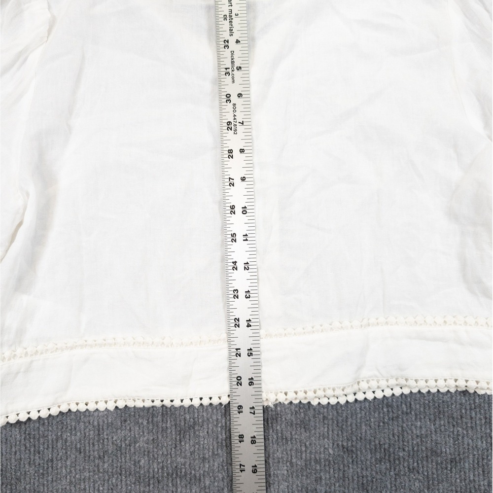 Crop Top Linen Blend Shirt Women 12 White Pompom Trim Festival Boho Cottagecore - Picture 10 of 11